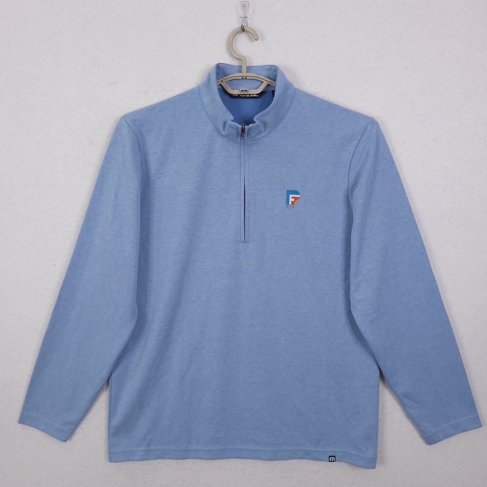 Travis Mathew Quarter Zip Pullover Mens L Blue PFP Logo Golf Performance